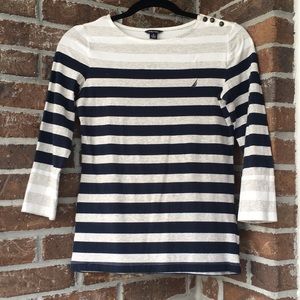 Nautical 3/4 Sleeve Ombré Stripped Top w buttons